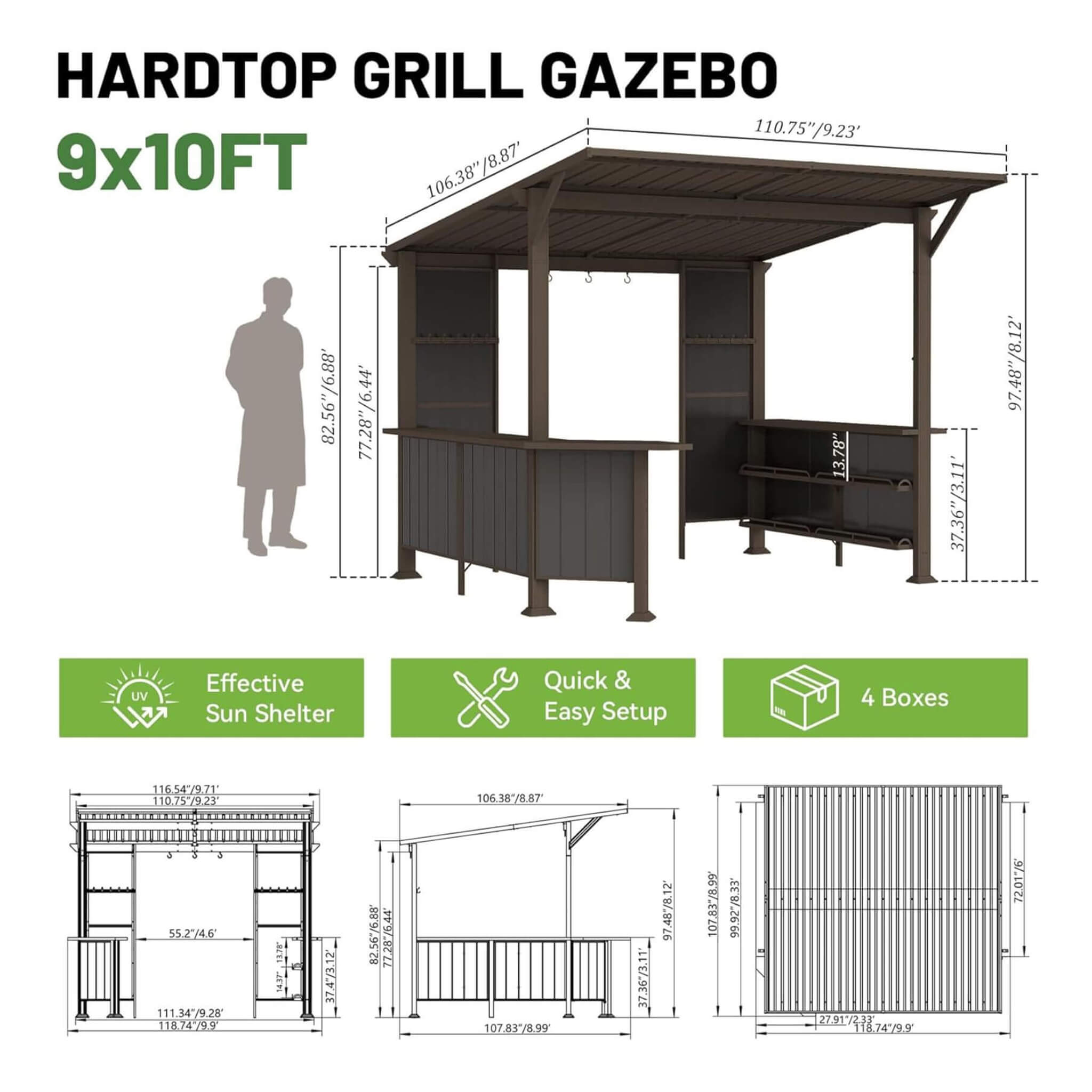 [09X10FT] Alora Modern Slanted Hardtop Alloy Steel Grill Gazebo (SAK32687)