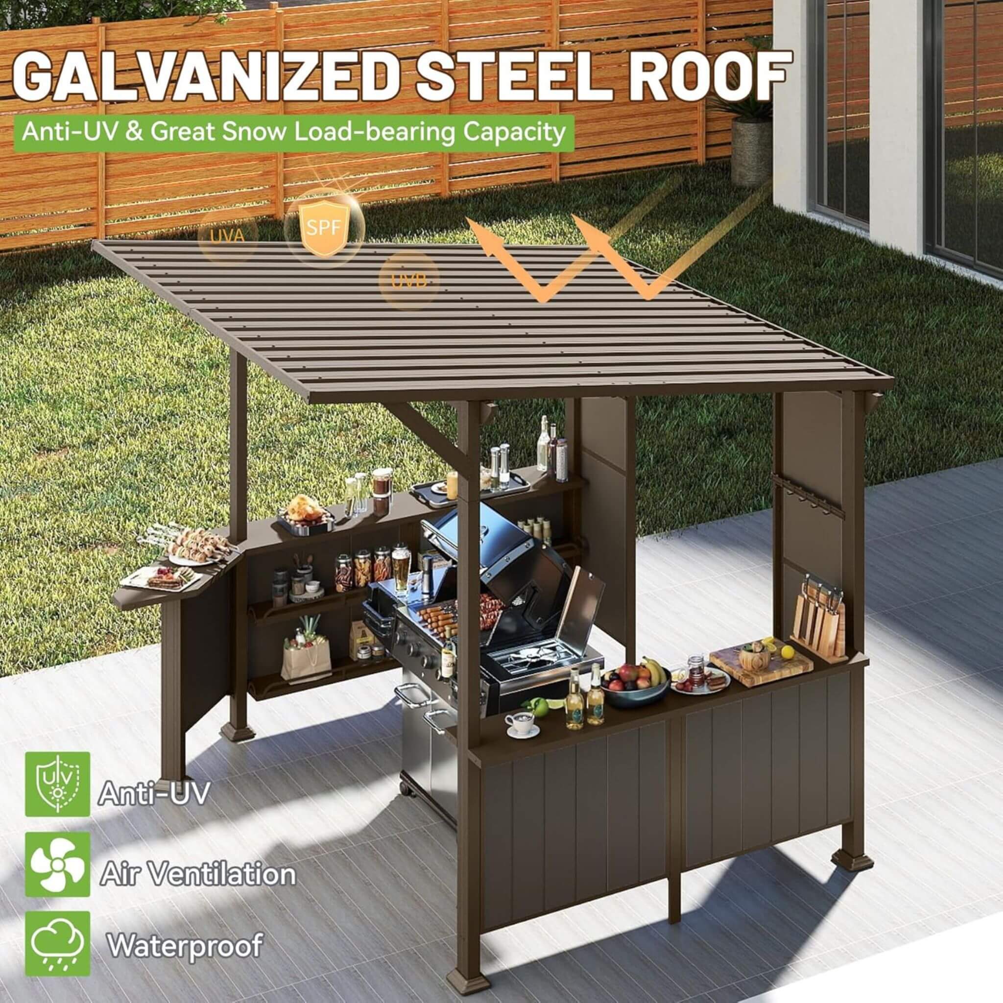 [09X10FT] Alora Modern Slanted Hardtop Alloy Steel Grill Gazebo (SAK32687)