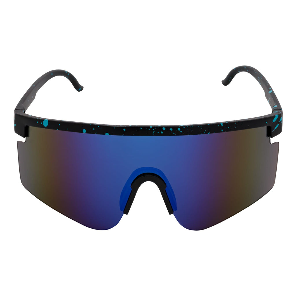 MONOLITH - X-Large Rimless Sports Shield Sunglasses Matte Black Blue Mirror