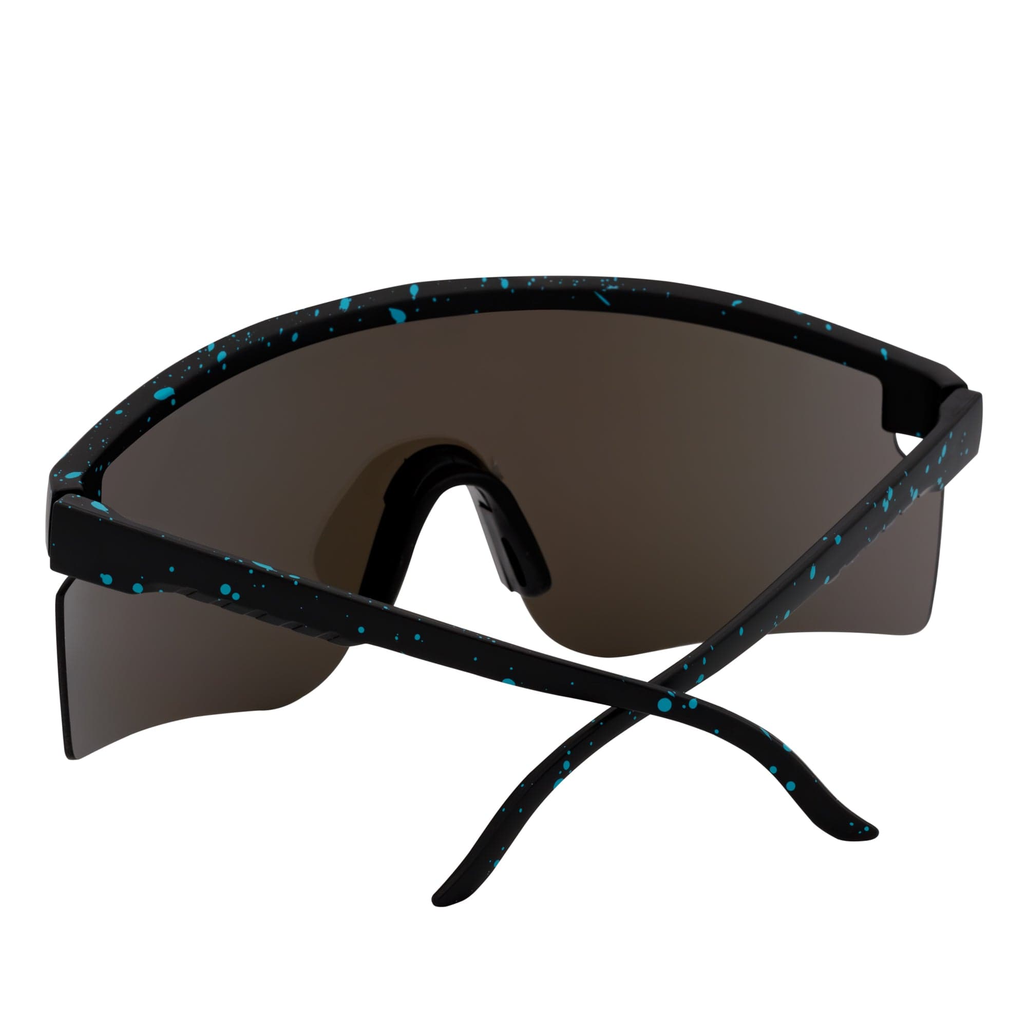 MONOLITH - X-Large Rimless Sports Shield Sunglasses Matte Black Blue Mirror
