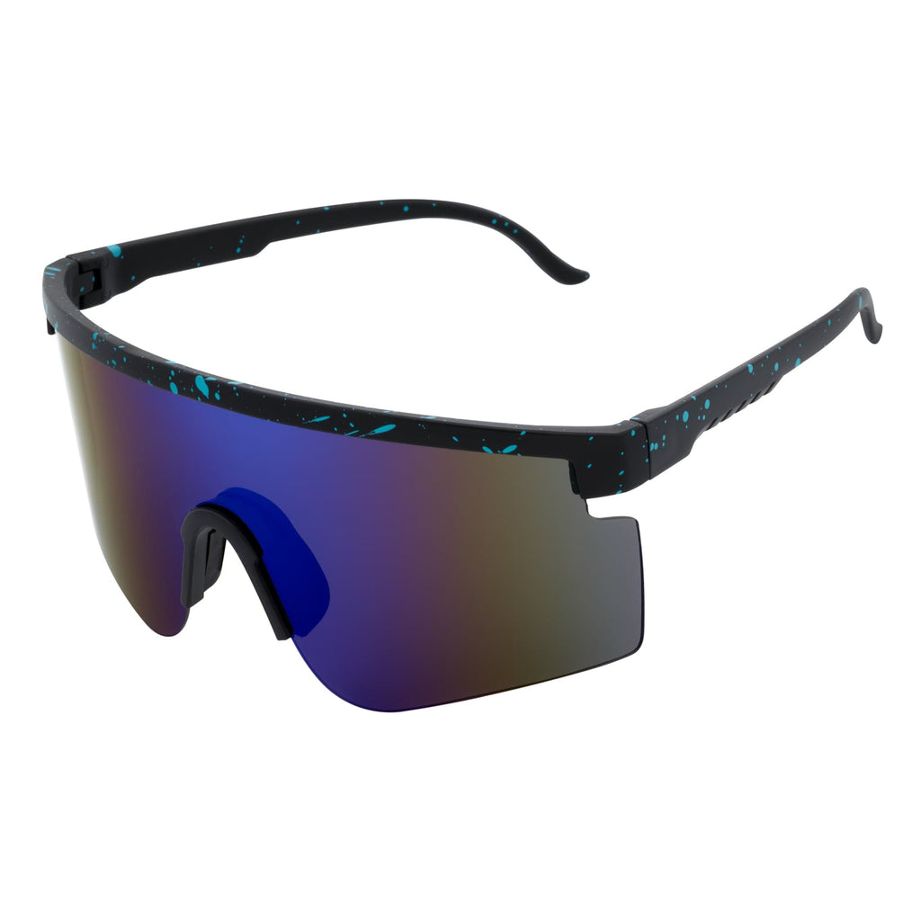 MONOLITH - X-Large Rimless Sports Shield Sunglasses Matte Black Blue Mirror