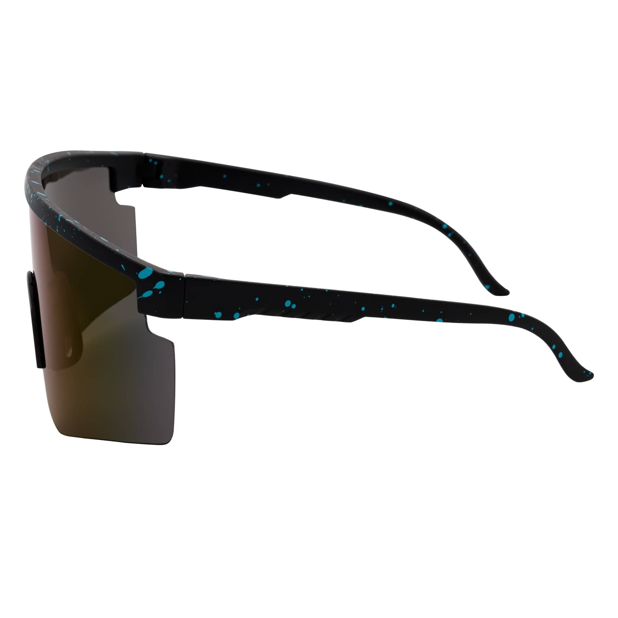 MONOLITH - X-Large Rimless Sports Shield Sunglasses Matte Black Blue Mirror