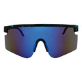 MONOLITH - X-Large Rimless Sports Shield Sunglasses Matte Black Blue Mirror