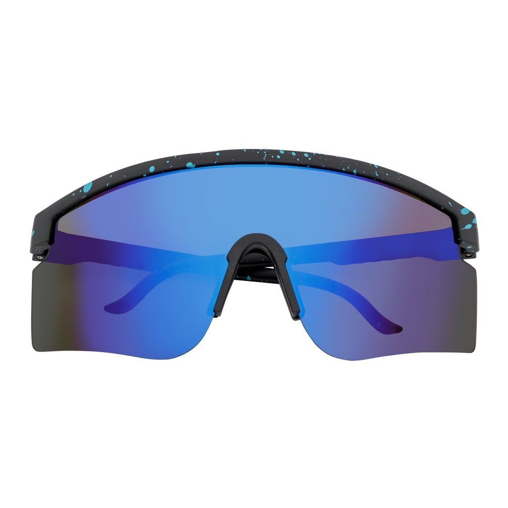 MONOLITH - X-Large Rimless Sports Shield Sunglasses Matte Black Blue Mirror