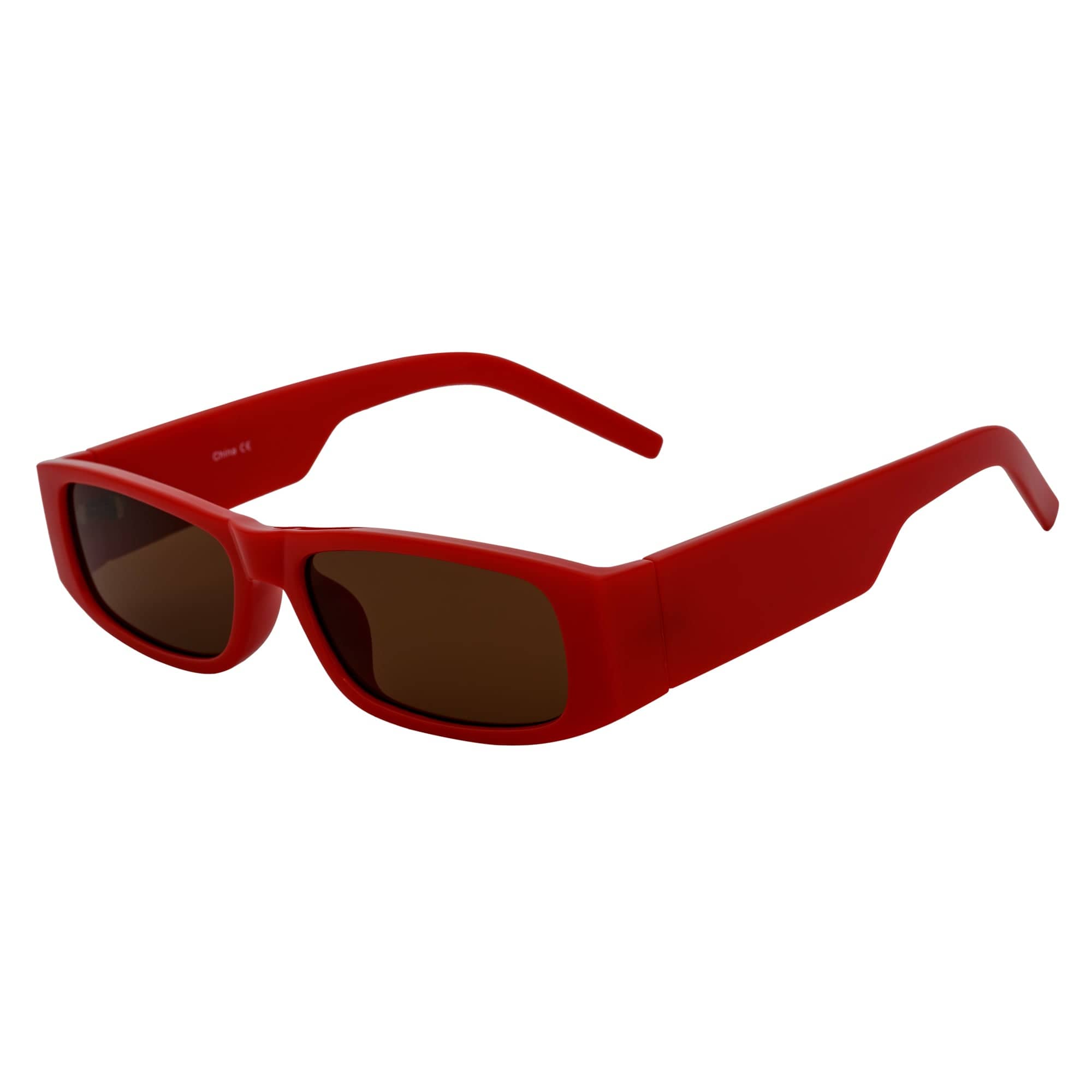 MONTERREY - Thick Frame 90s Style Small Rectangle Sunglasses Red Brown Lens
