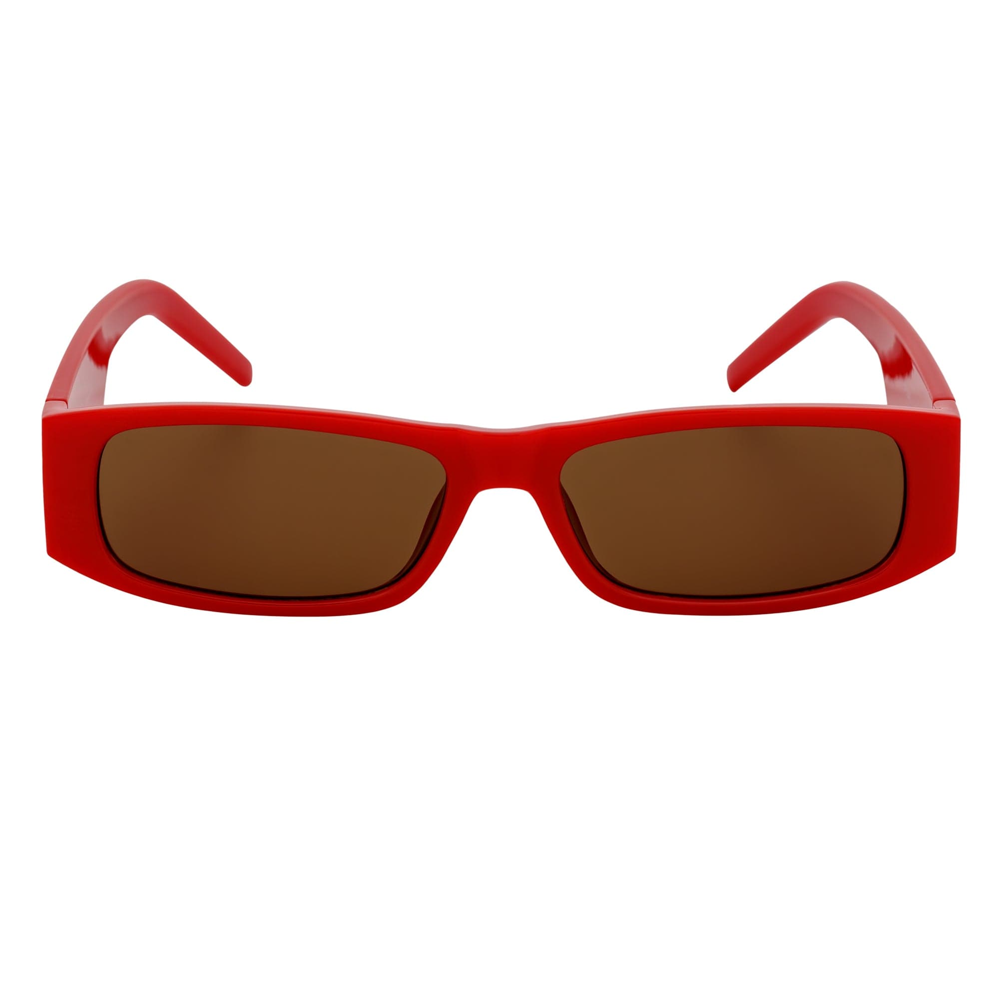MONTERREY - Thick Frame 90s Style Small Rectangle Sunglasses Red Brown Lens