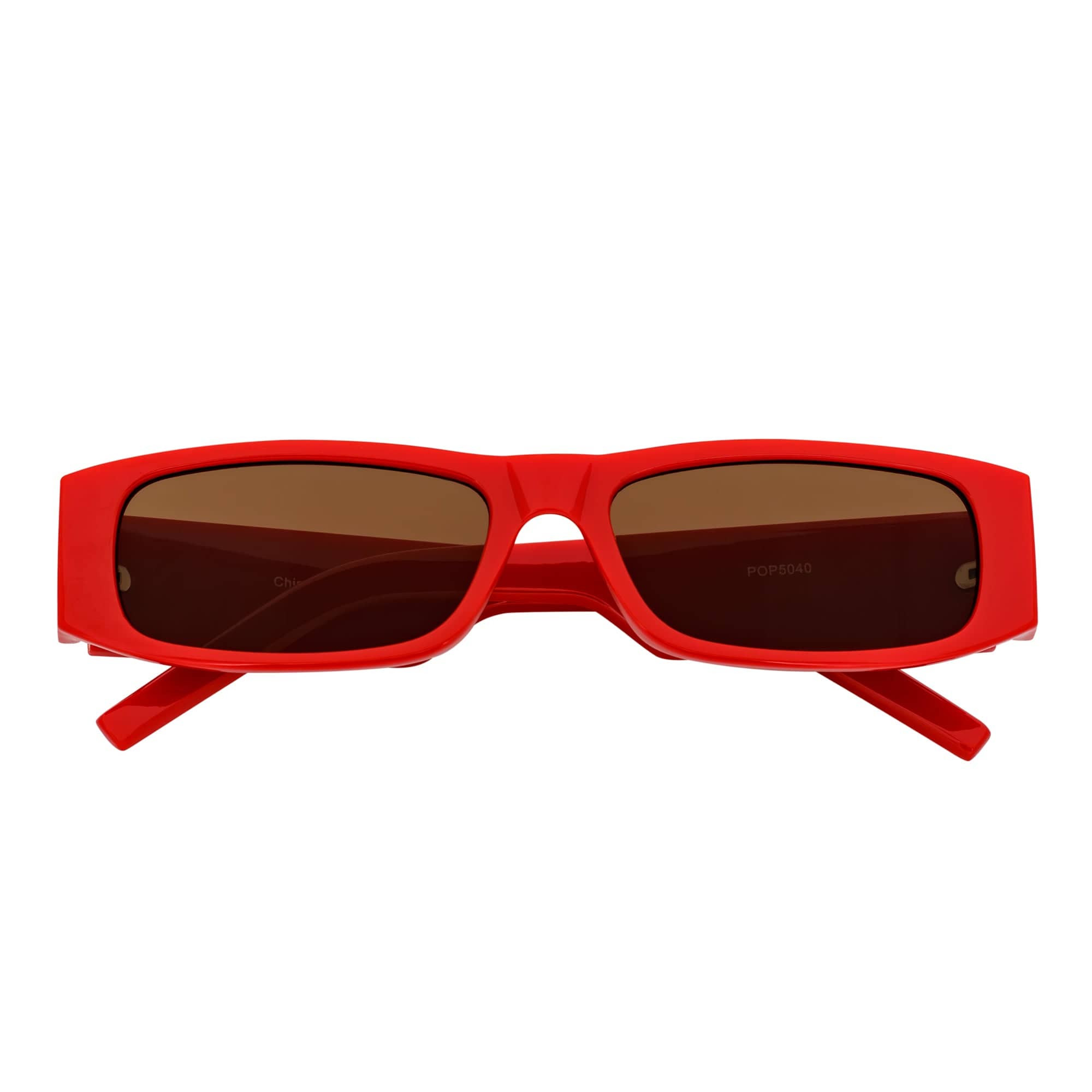 MONTERREY - Thick Frame 90s Style Small Rectangle Sunglasses Red Brown Lens