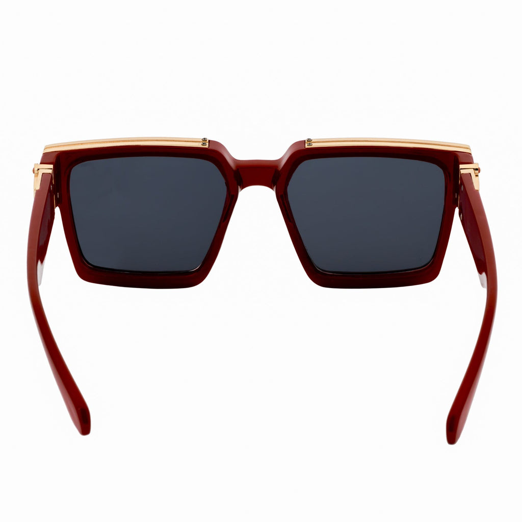 BILLIONAIRE - Large Square High Fashion Square Sunglasses Red-Gold Smoke Tint