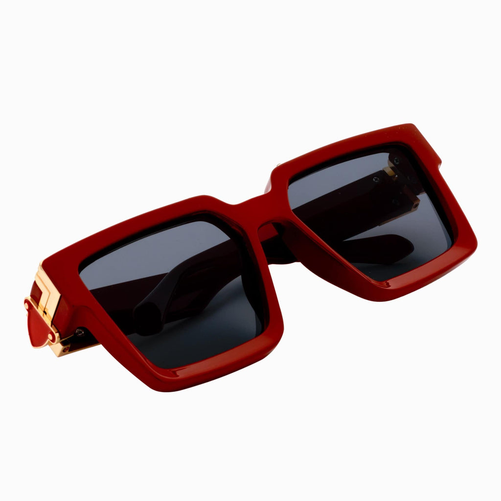 BILLIONAIRE - Large Square High Fashion Square Sunglasses Red-Gold Smoke Tint