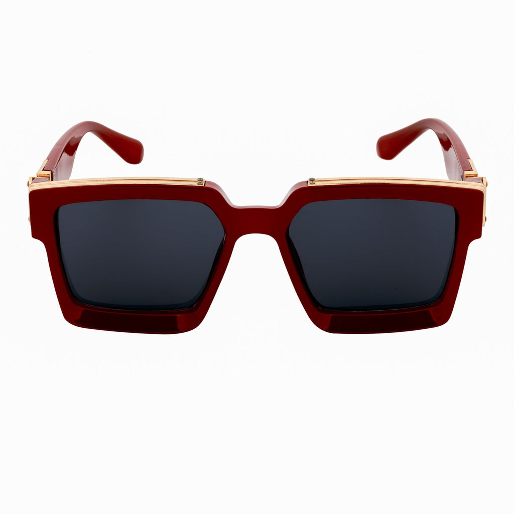 BILLIONAIRE - Large Square High Fashion Square Sunglasses Red-Gold Smoke Tint