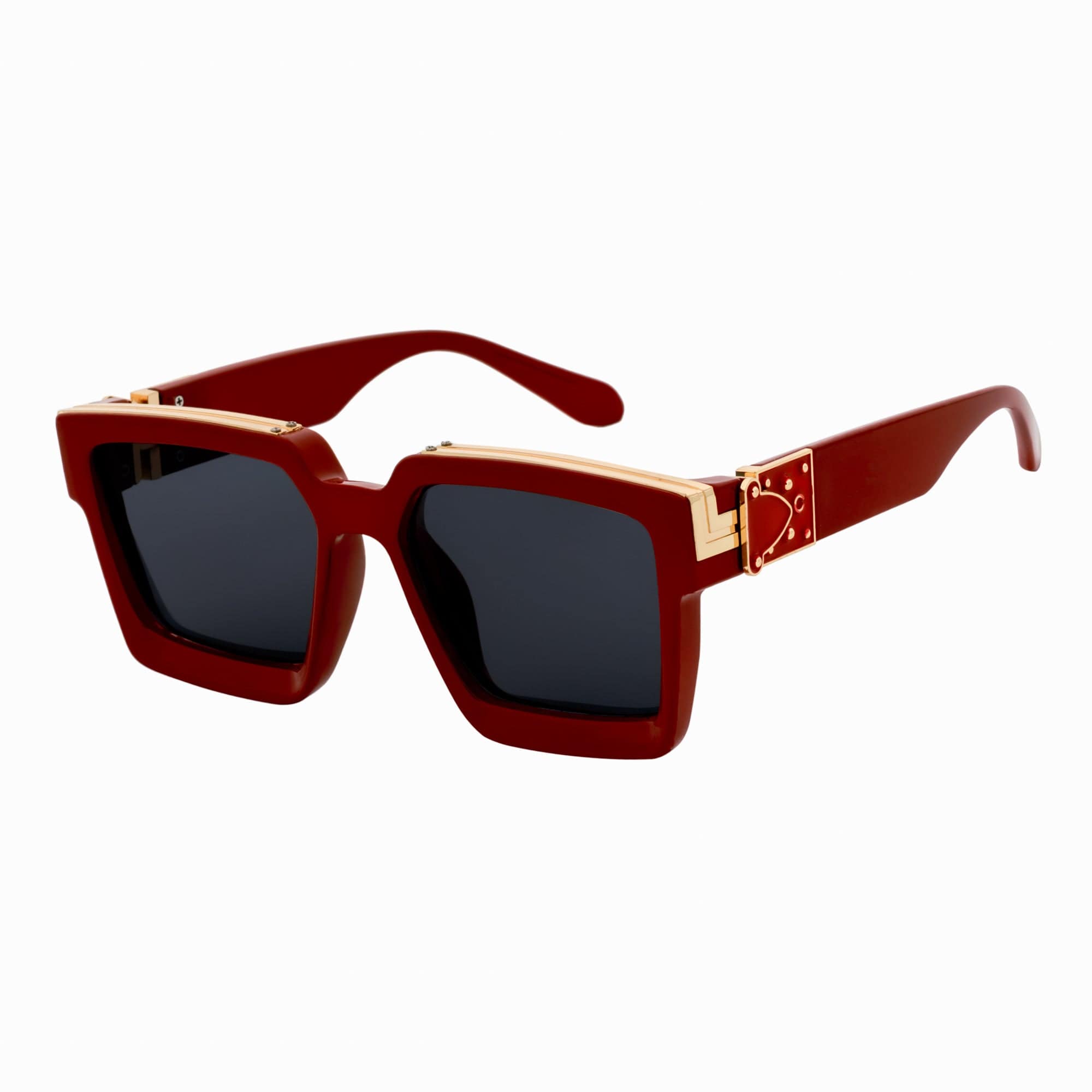 BILLIONAIRE - Large Square High Fashion Square Sunglasses Red-Gold Smoke Tint