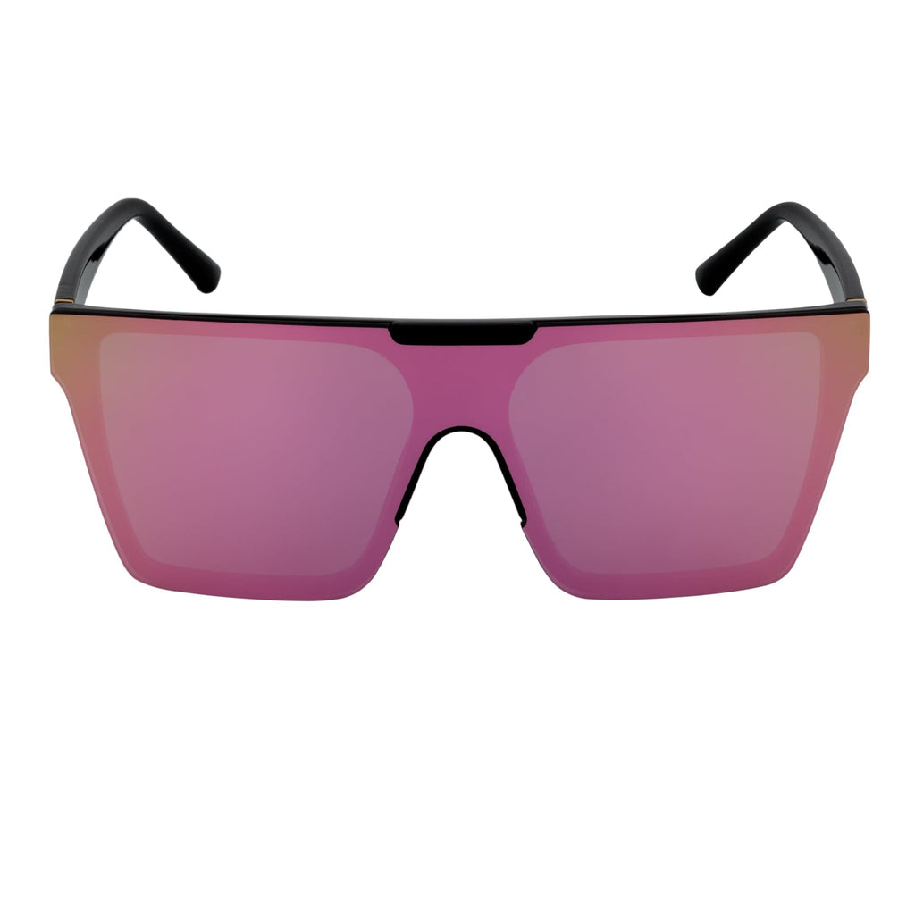 ELECTRIC - Large Rimless Rectangle Shield Sunglasses Gloss Black Pink Mirror