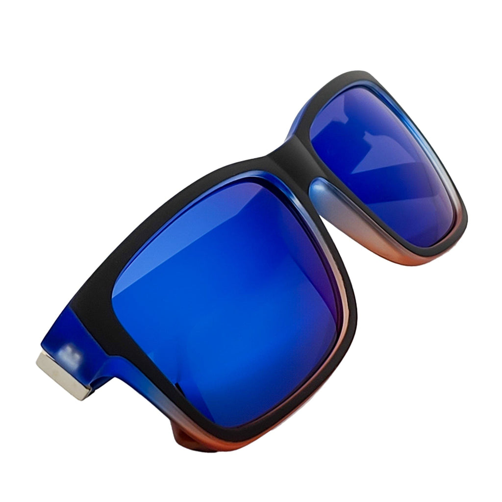 ENZO - Modern Sports Thick Square Sunglasses Black Blue-Red Blue Mirror