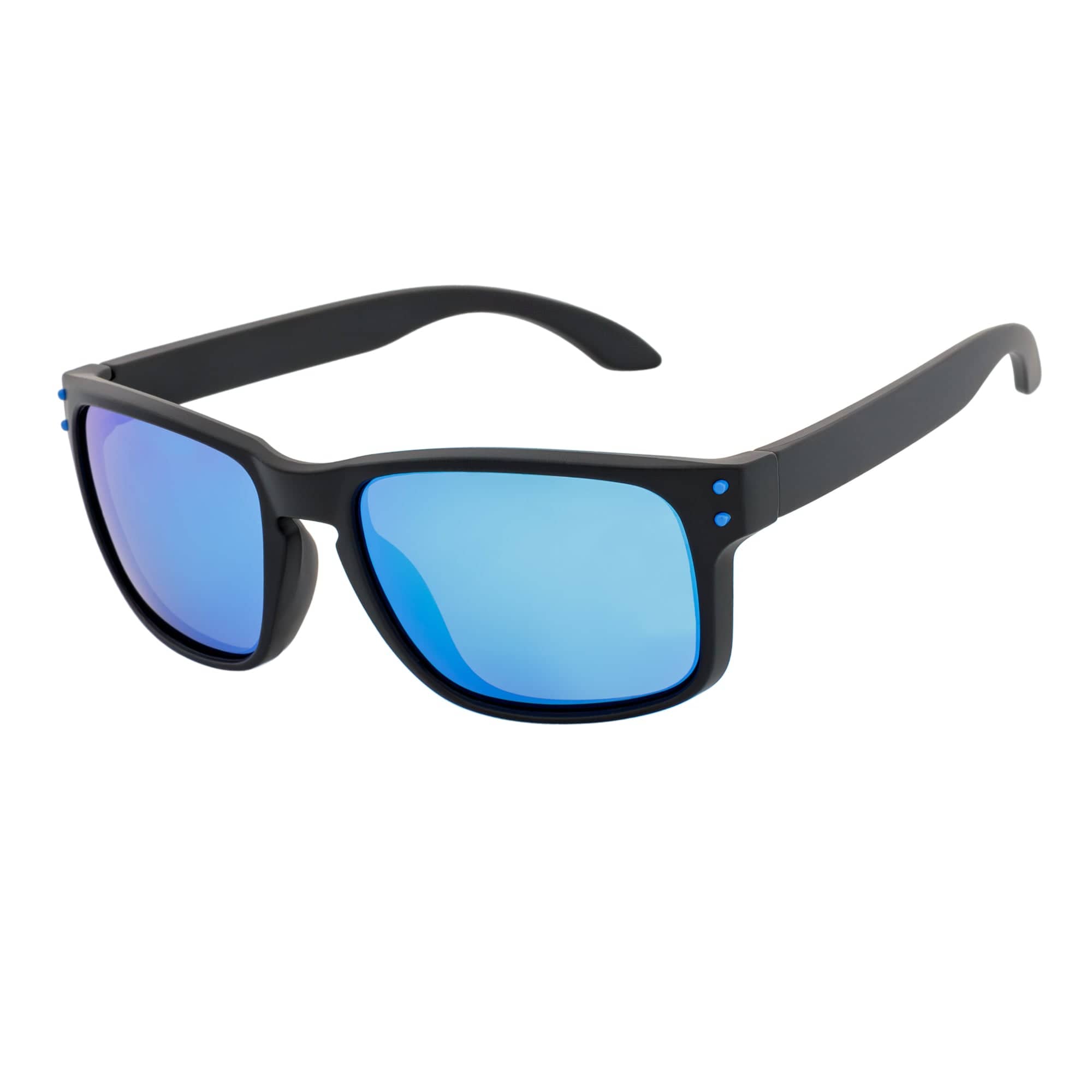 HALLBROOK - Polarized Modern Sports Sunglasses Matte Black Blue Mirror