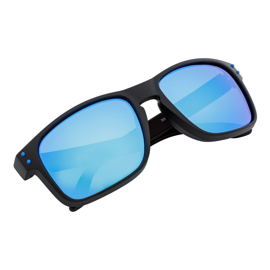 HALLBROOK - Polarized Modern Sports Sunglasses Matte Black Blue Mirror