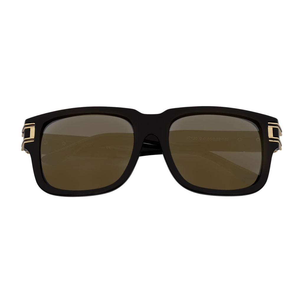 IMPERIAL - Square Two-Tone Metal Accent Square Sunglasses Gloss Black-Gold Gold Mirror