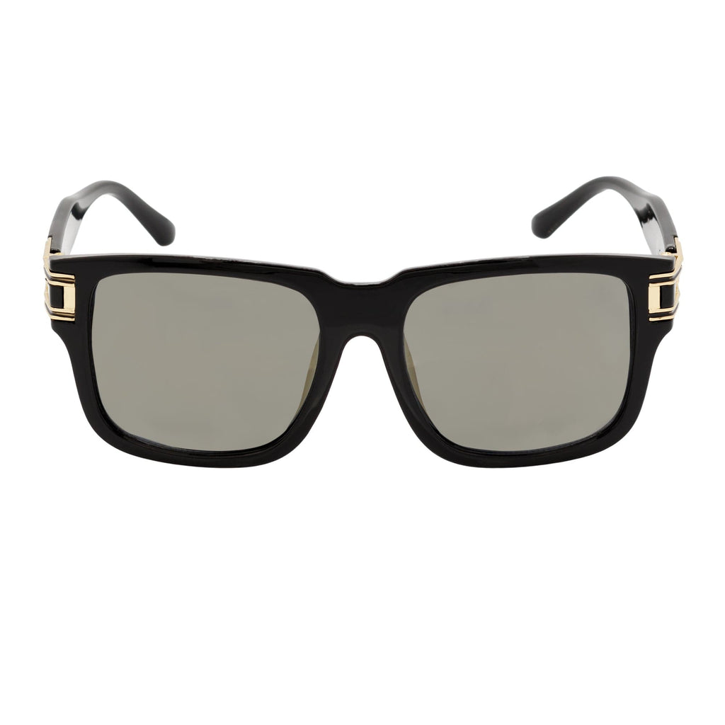 IMPERIAL - Square Two-Tone Metal Accent Square Sunglasses Gloss Black-Gold Gold Mirror