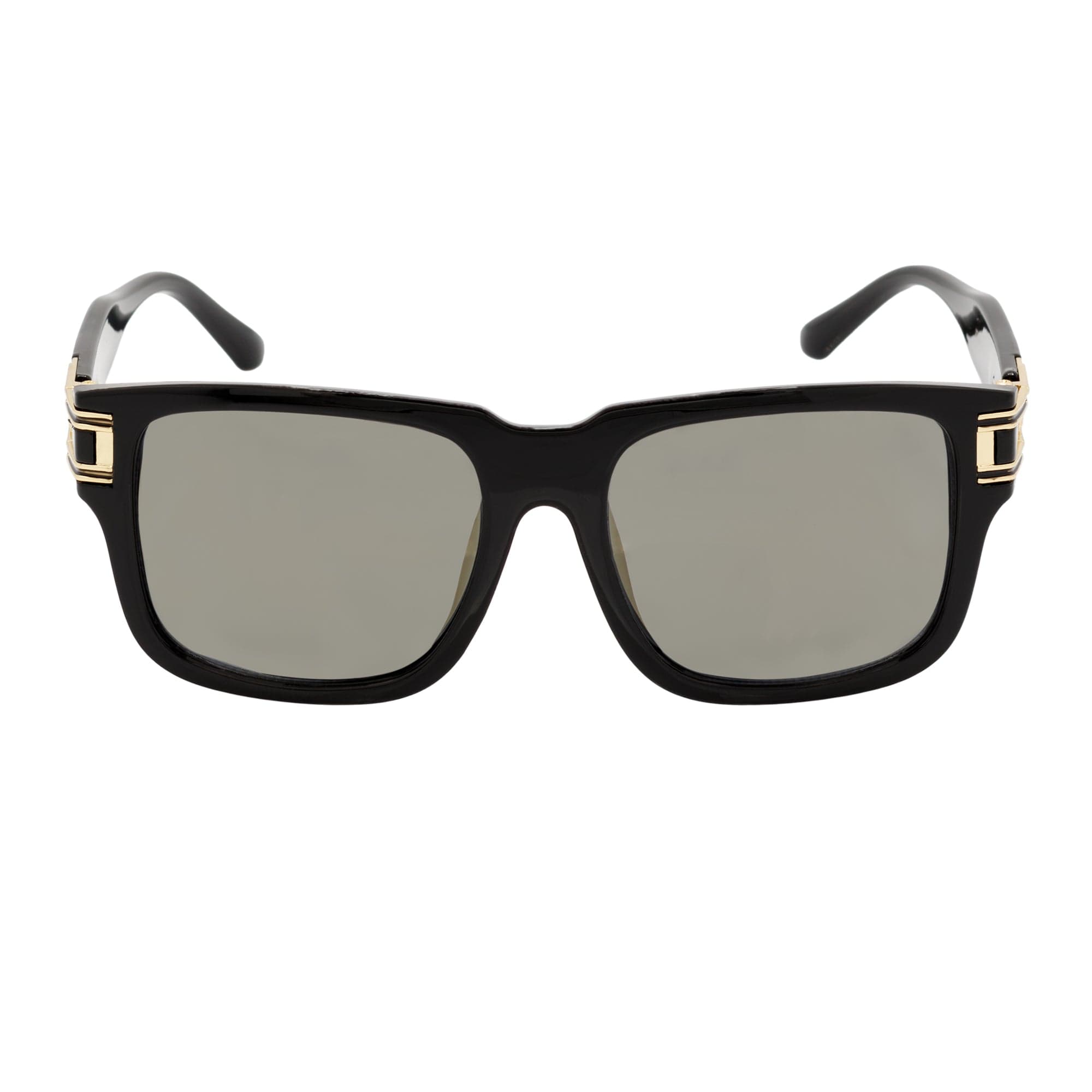 IMPERIAL - Square Two-Tone Metal Accent Square Sunglasses Gloss Black-Gold Gold Mirror