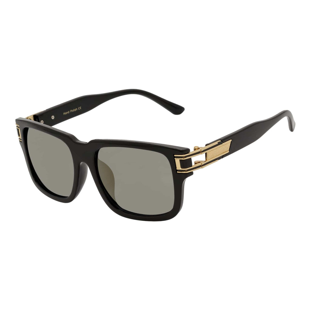 IMPERIAL - Square Two-Tone Metal Accent Square Sunglasses Gloss Black-Gold Gold Mirror