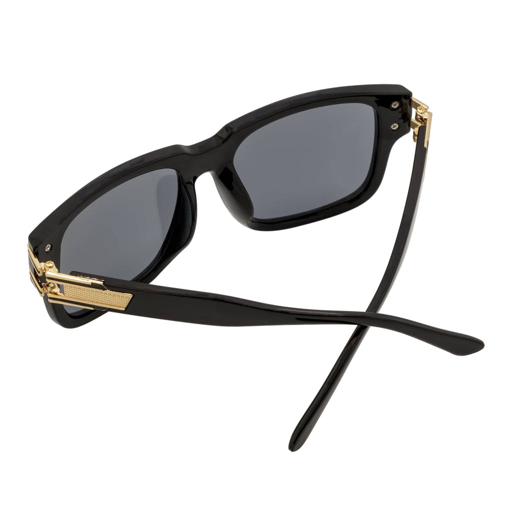 IMPERIAL - Square Two-Tone Metal Accent Square Sunglasses Gloss Black-Gold Gold Mirror