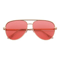 KEY - Oversize Large Flat Lens Metal Aviator Sunglasses Gold Pink Tint