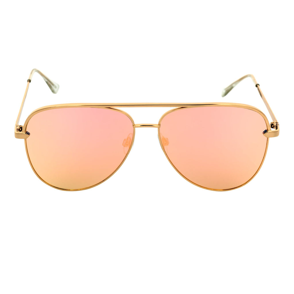 KEY - Oversize Large Flat Lens Metal Aviator Sunglasses Gold Rose Pink Mirror