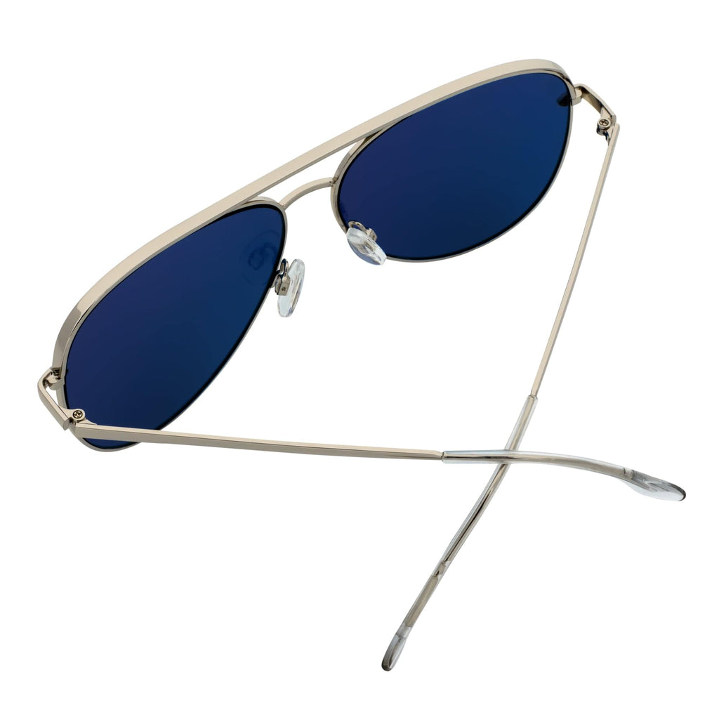 KEY - Oversize Large Flat Lens Metal Aviator Sunglasses Silver Orange Mirror