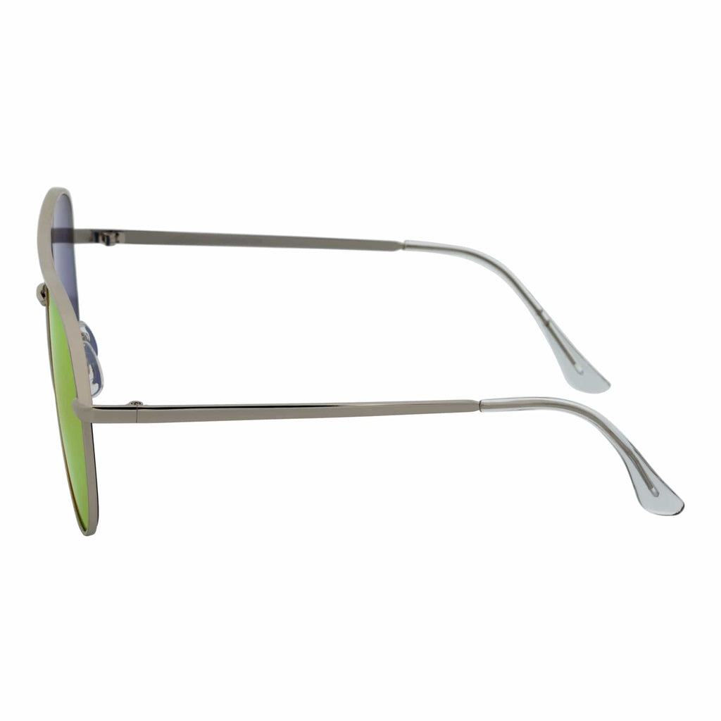KEY - Oversize Large Flat Lens Metal Aviator Sunglasses Silver Orange Mirror