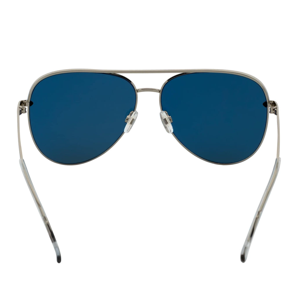 KEY - Oversize Large Flat Lens Metal Aviator Sunglasses Silver Orange Mirror