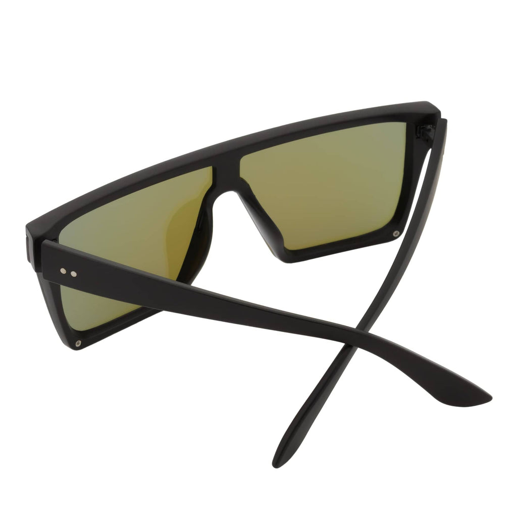LAZER - Modern Flat Top Rectangle Sunglasses Soft Matte Black Blue Mirror
