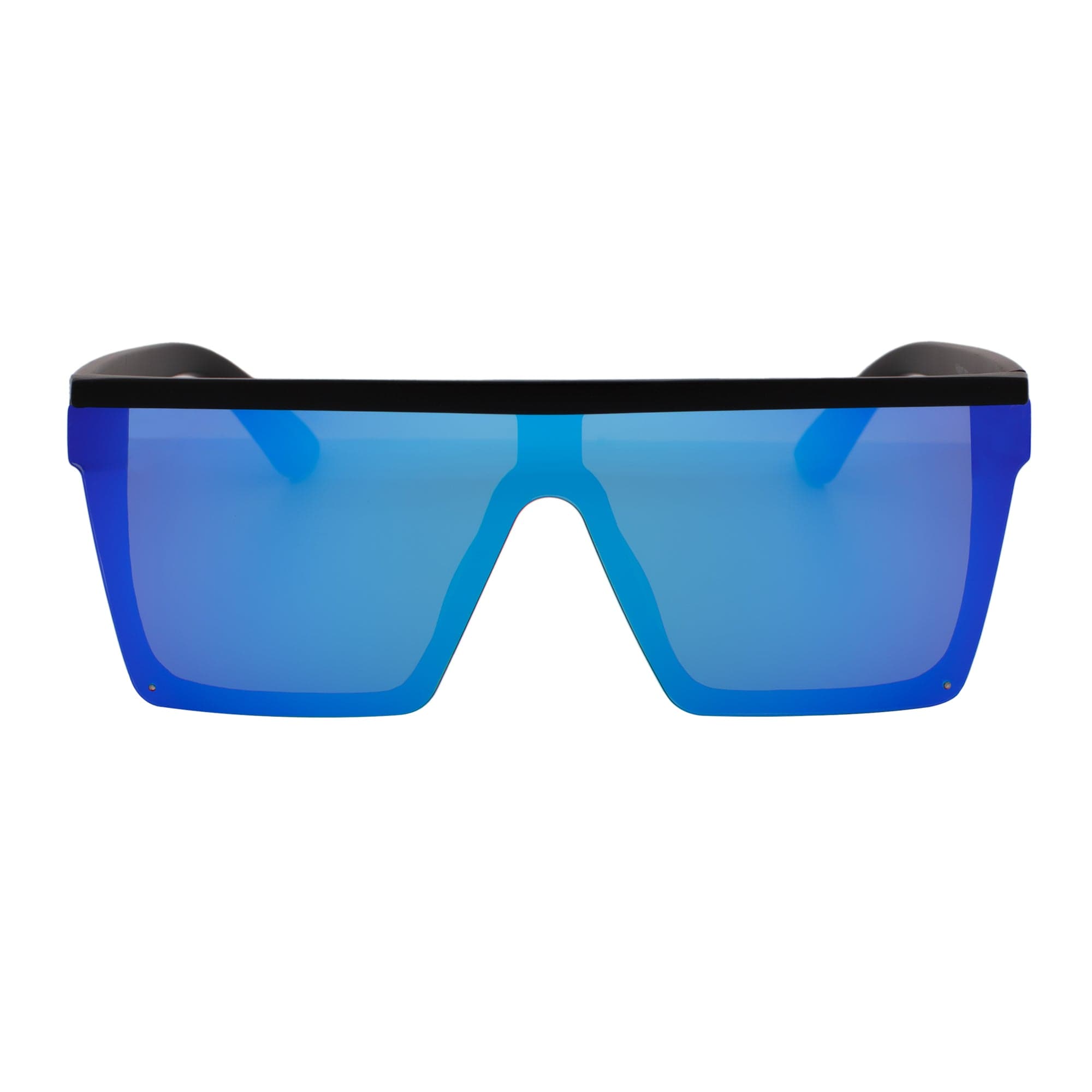 LAZER - Modern Flat Top Rectangle Sunglasses Soft Matte Black Blue Mirror