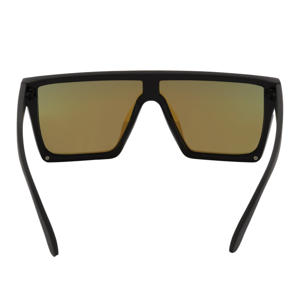 LAZER - Modern Flat Top Rectangle Sunglasses Soft Matte Black Blue Mirror
