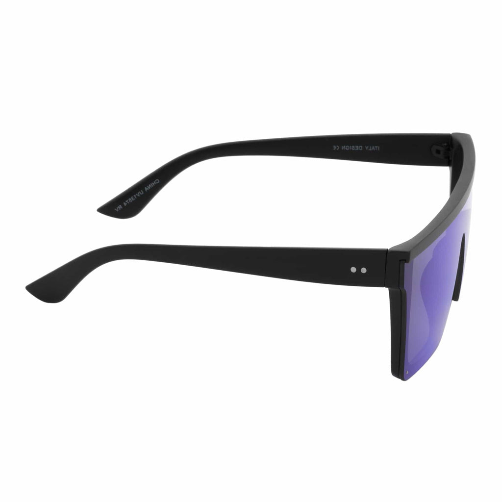 LAZER - Modern Flat Top Rectangle Sunglasses Soft Matte Black Blue Mirror