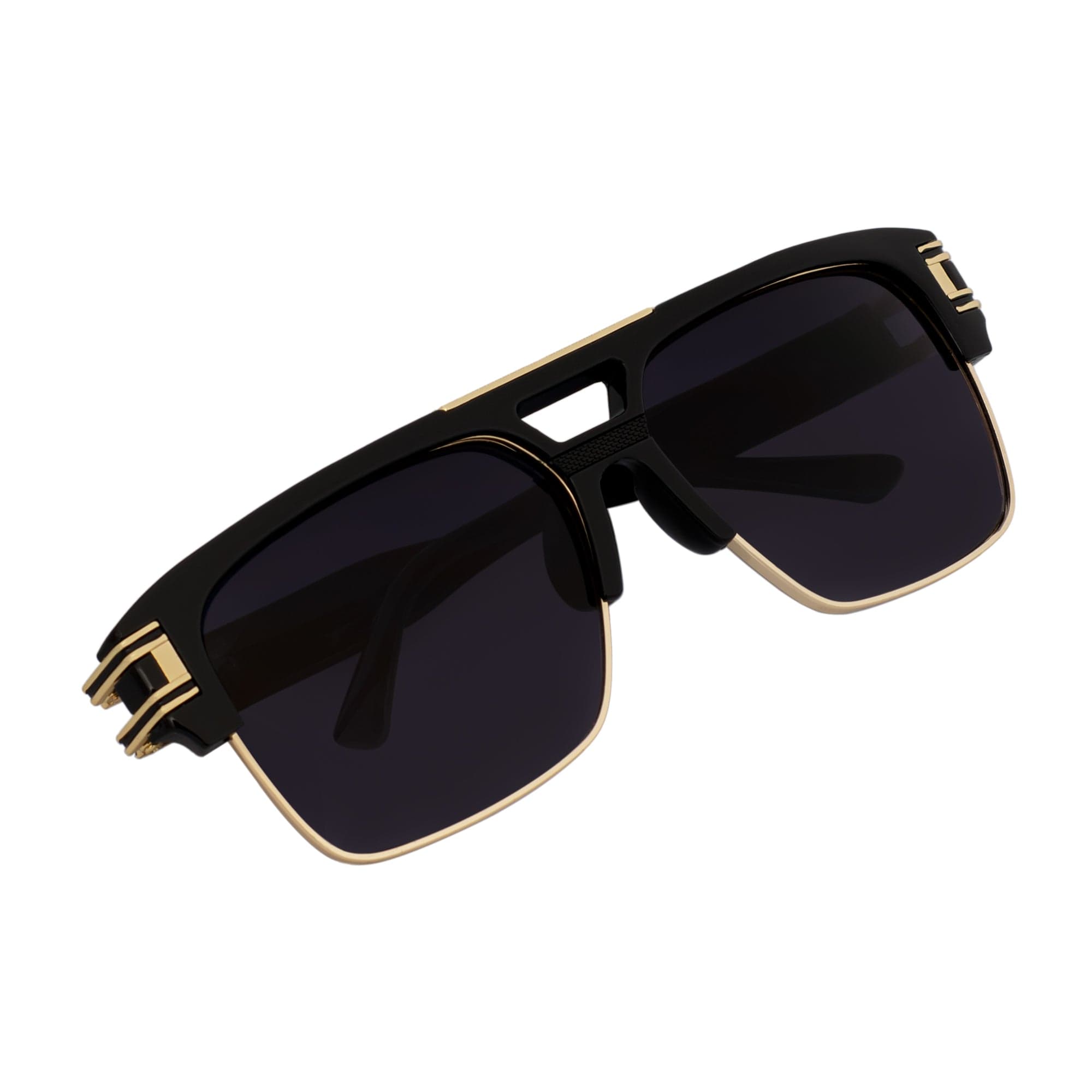 MONARCH - Square Semi-Rimless Two-Tone Metal Accent Black Gold Lavender Fade