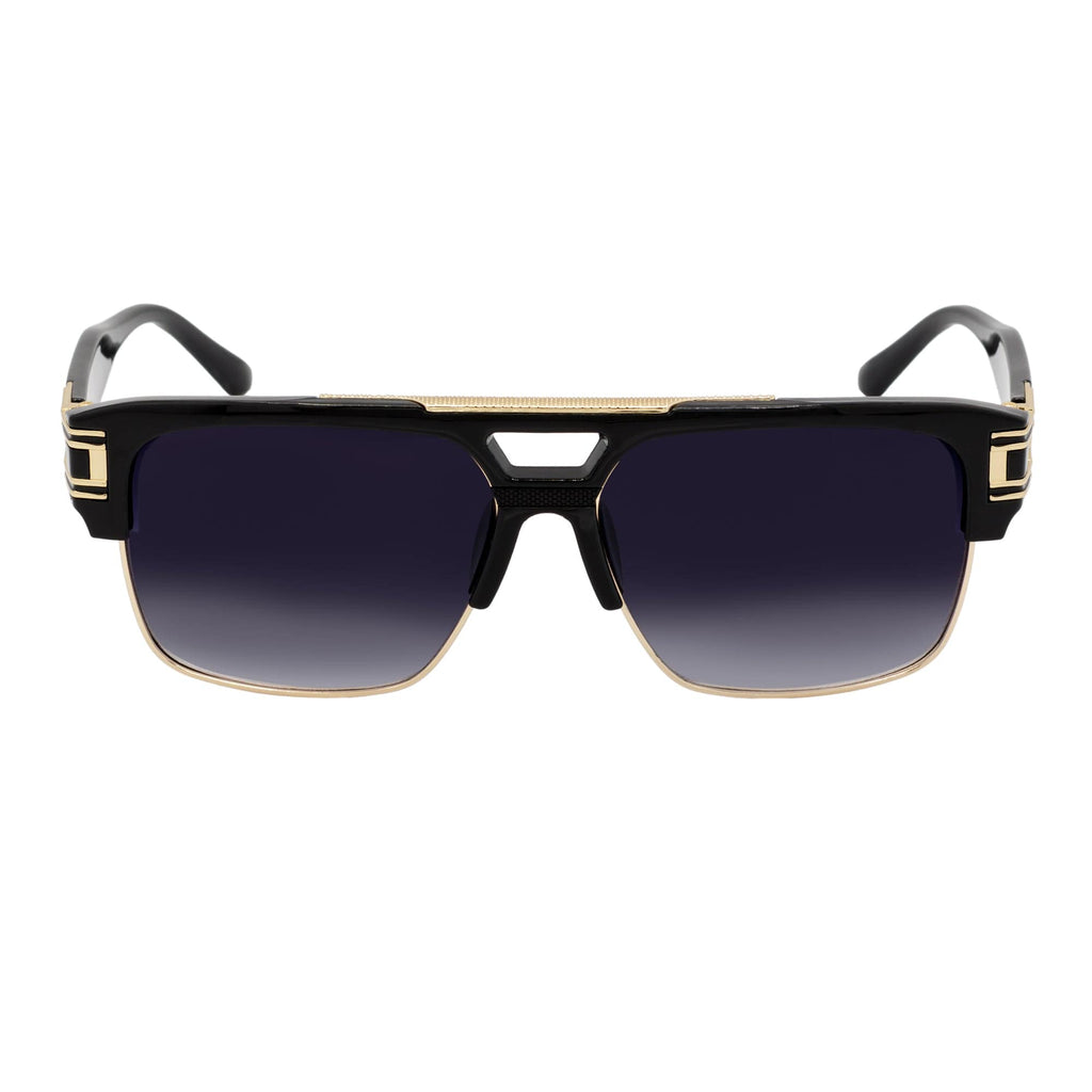 MONARCH - Square Semi-Rimless Two-Tone Metal Accent Black Gold Lavender Fade
