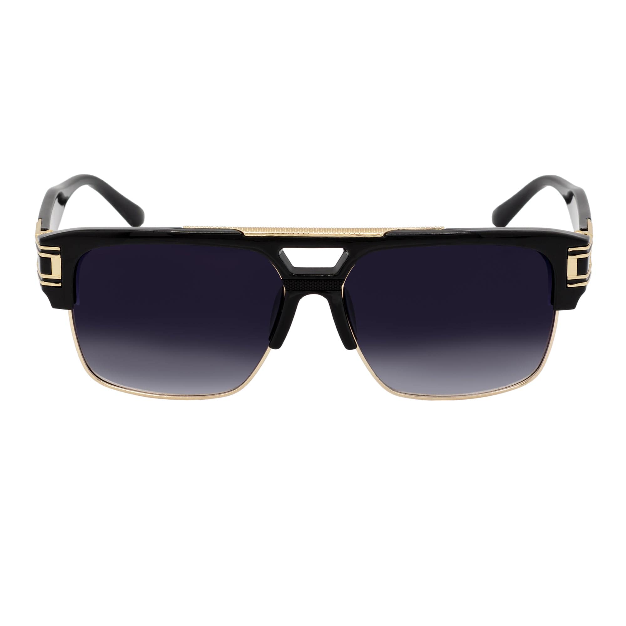 MONARCH - Square Semi-Rimless Two-Tone Metal Accent Black Gold Lavender Fade