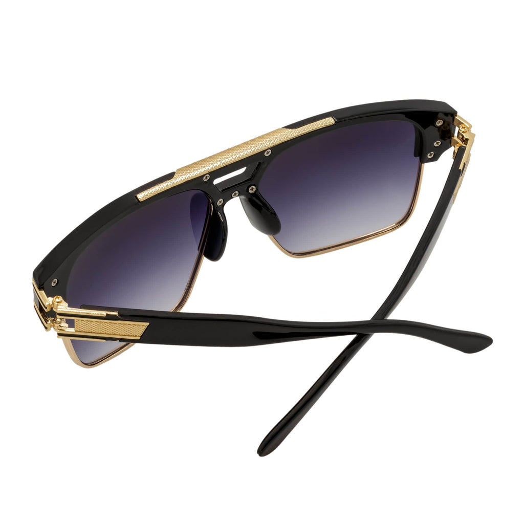 MONARCH - Square Semi-Rimless Two-Tone Metal Accent Black Gold Lavender Fade