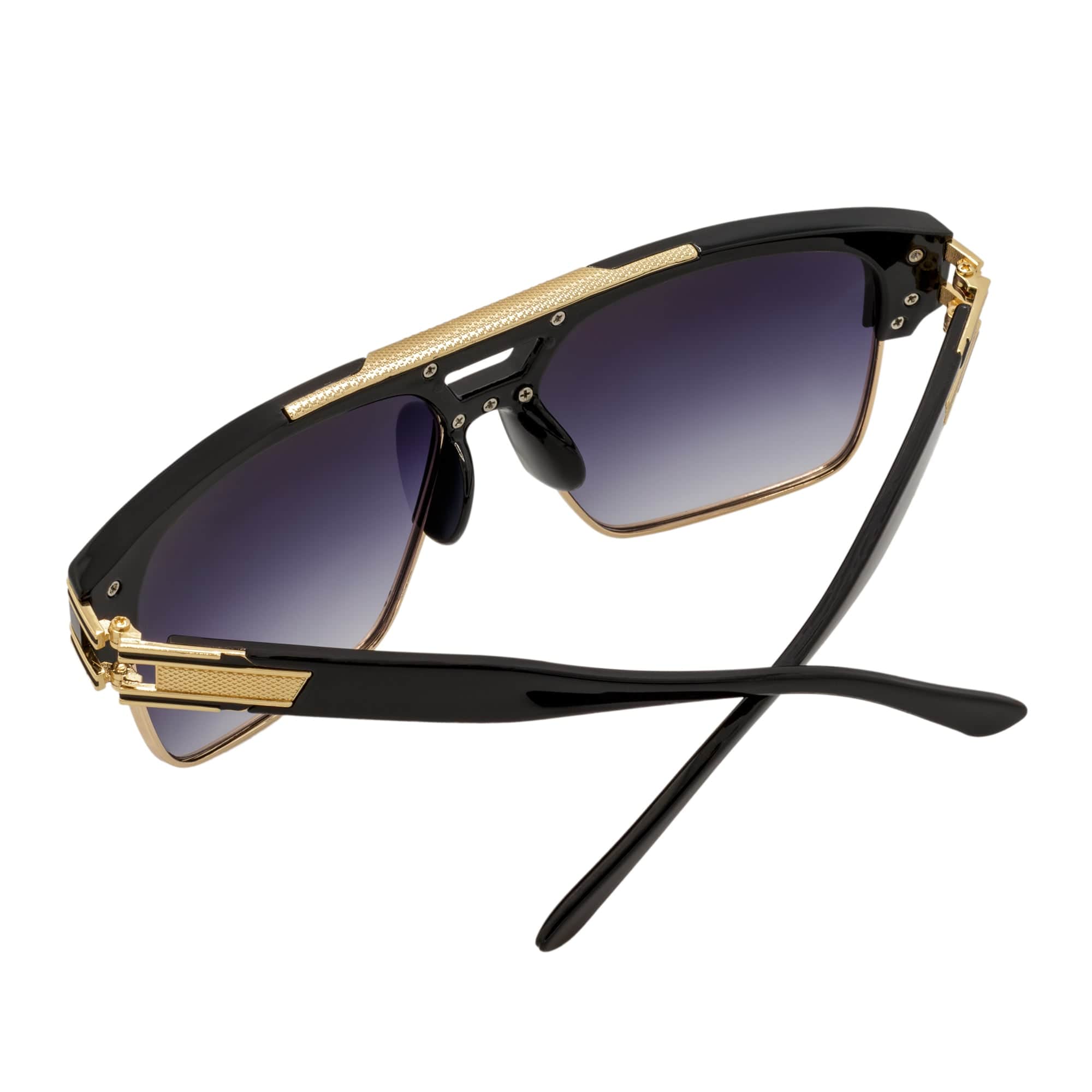 MONARCH - Square Semi-Rimless Two-Tone Metal Accent Black Gold Lavender Fade