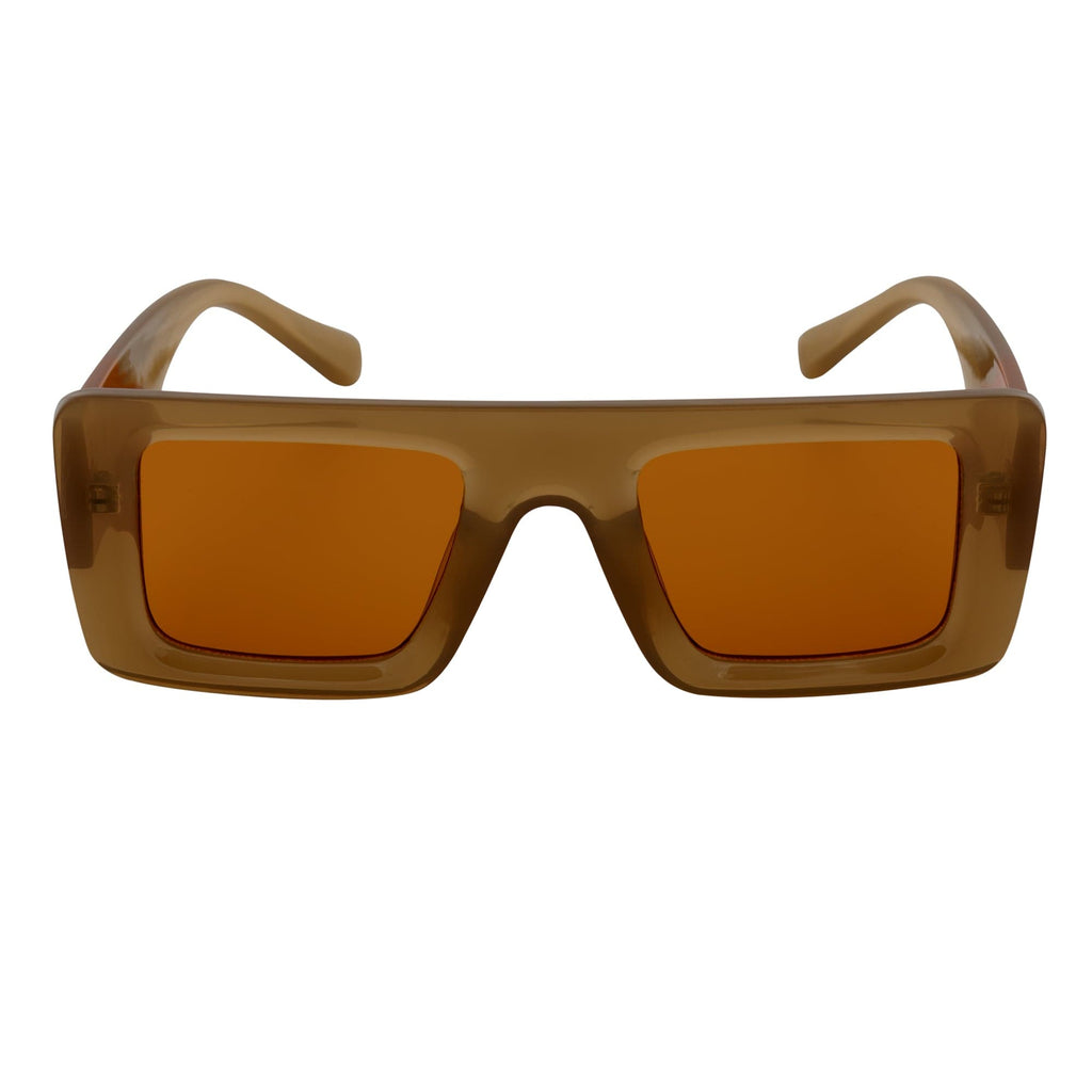OFFSET - Two-Tone Retro Thick Rectangle Sunglasses Beige-Orange Orange Tint