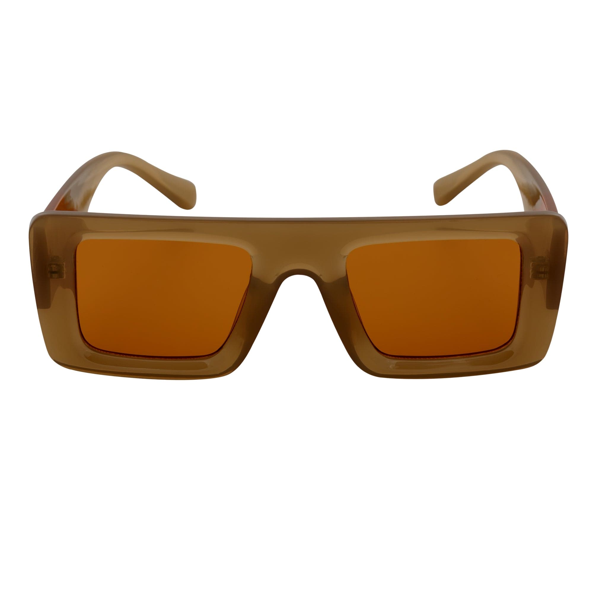 OFFSET - Two-Tone Retro Thick Rectangle Sunglasses Beige-Orange Orange Tint