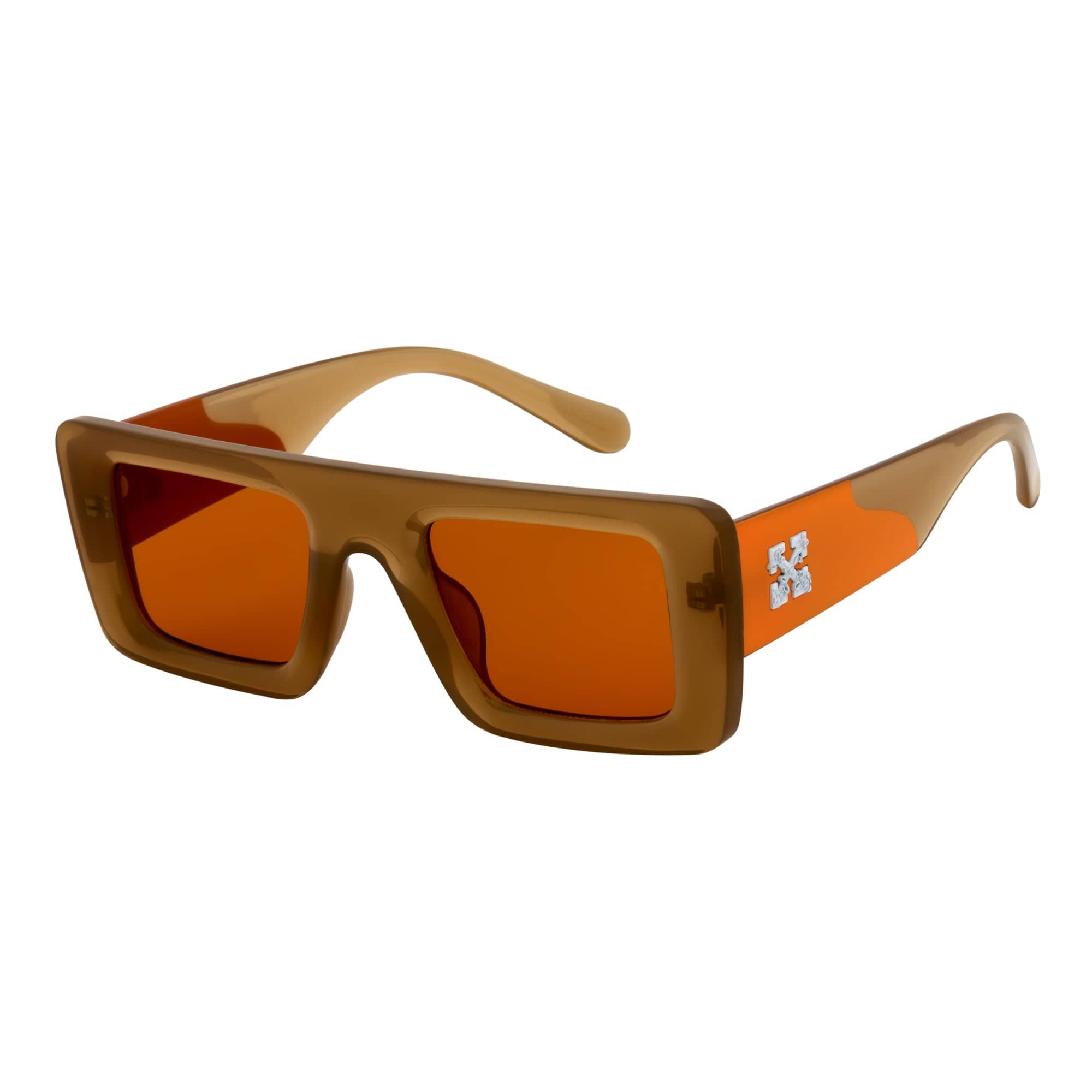 OFFSET - Two-Tone Retro Thick Rectangle Sunglasses Beige-Orange Orange Tint