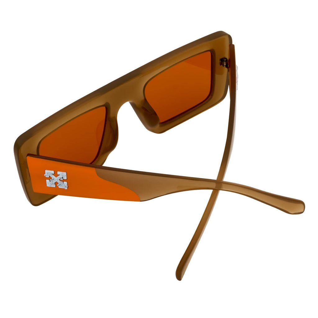 OFFSET - Two-Tone Retro Thick Rectangle Sunglasses Beige-Orange Orange Tint