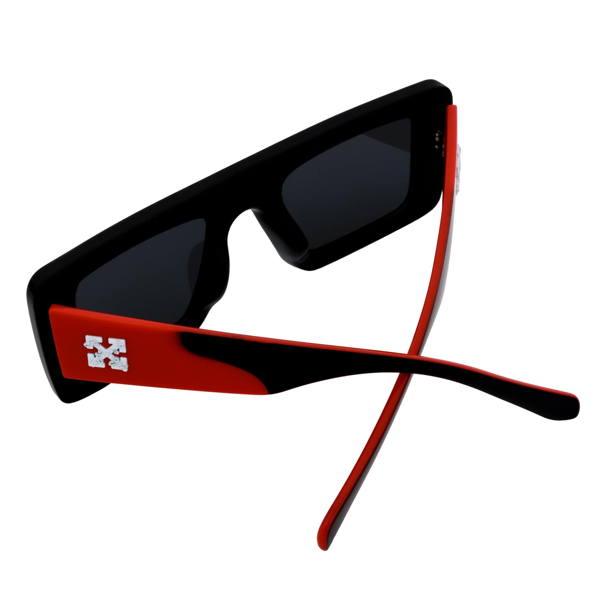 OFFSET - Two-Tone 90s Retro Mod Thick Rectangle Sunglasses Black-Red Smoke Tint