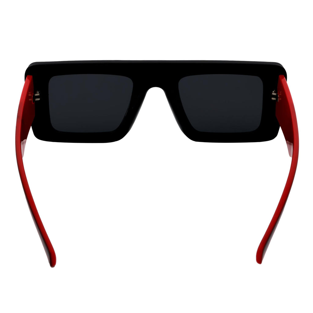 OFFSET - Two-Tone 90s Retro Mod Thick Rectangle Sunglasses Black-Red Smoke Tint