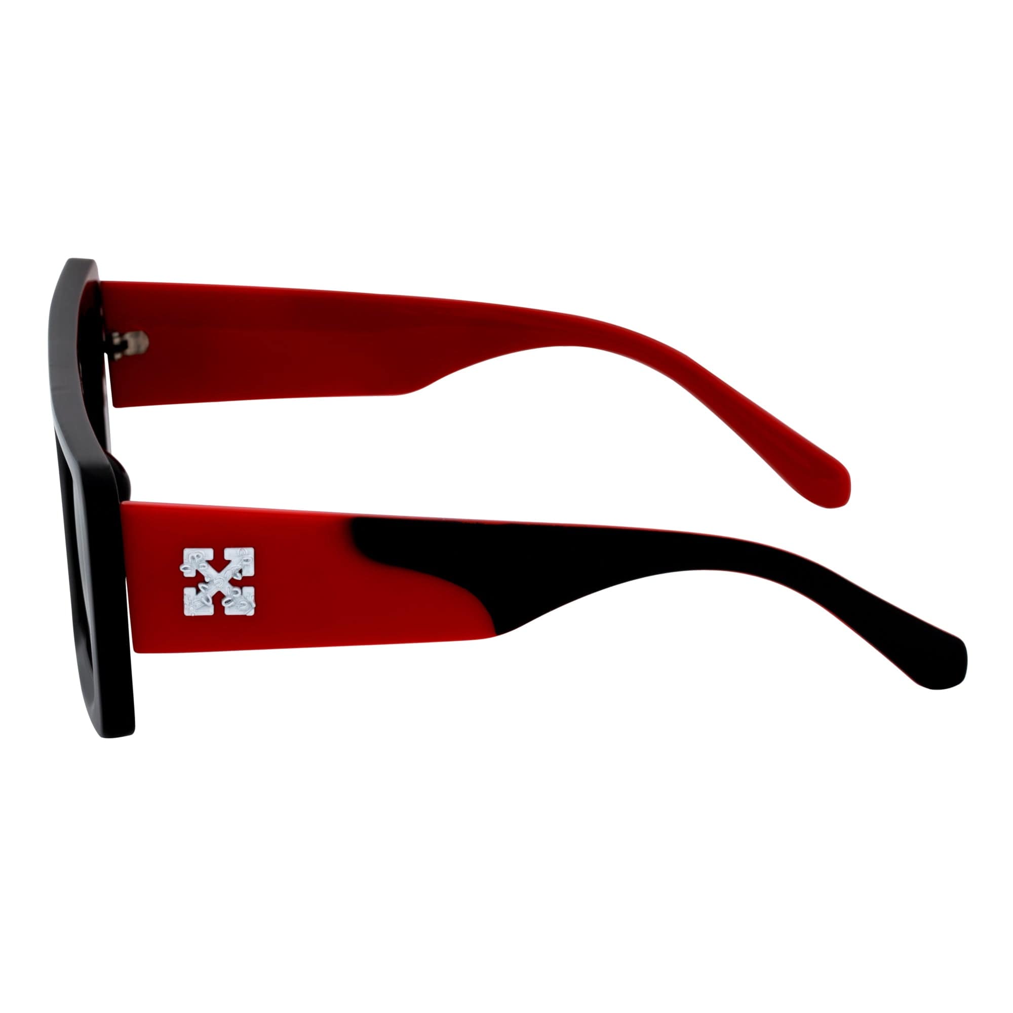 OFFSET - Two-Tone 90s Retro Mod Thick Rectangle Sunglasses Black-Red Smoke Tint