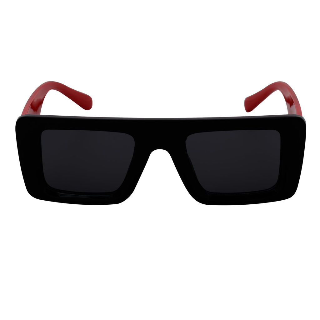 OFFSET - Two-Tone 90s Retro Mod Thick Rectangle Sunglasses Black-Red Smoke Tint