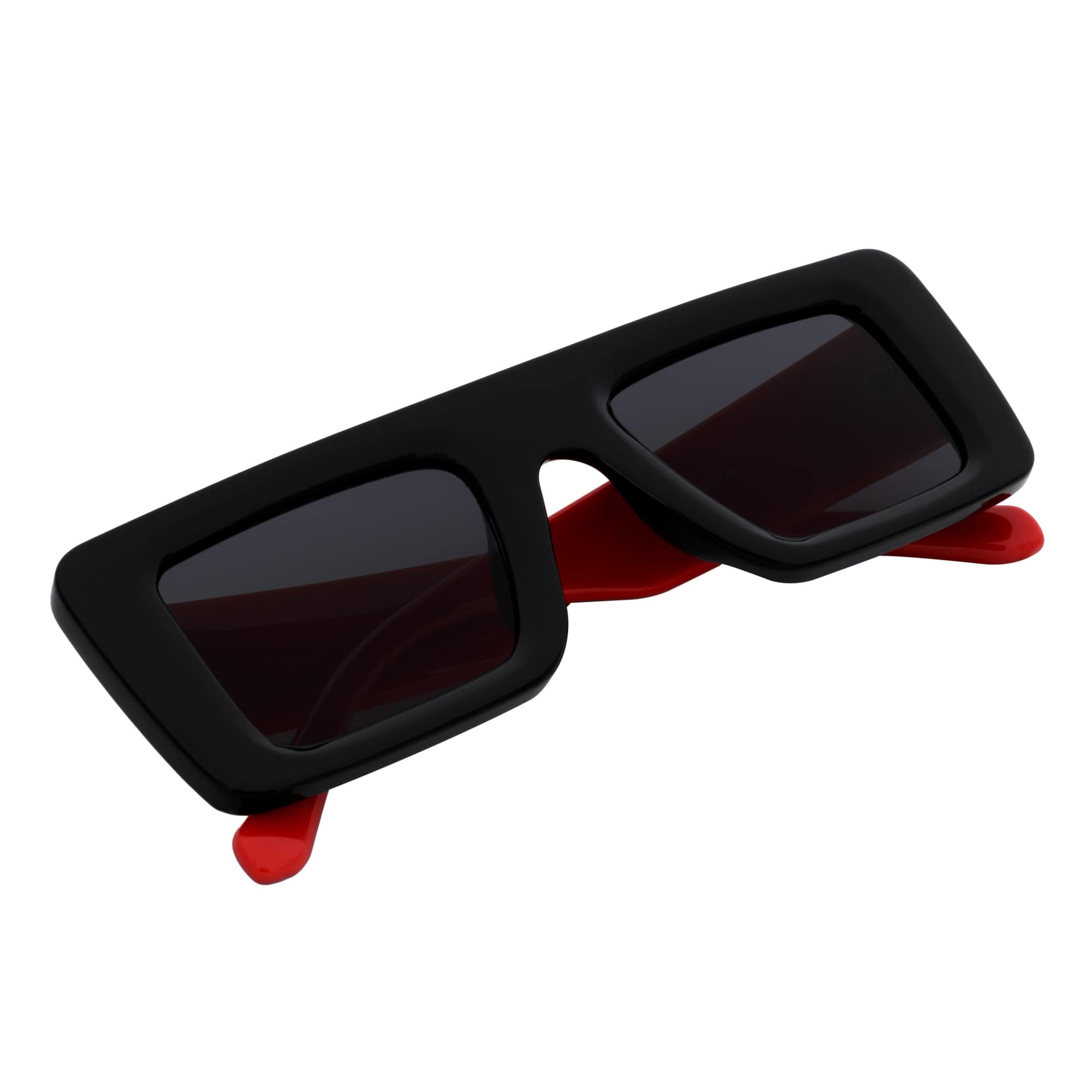 OFFSET - Two-Tone 90s Retro Mod Thick Rectangle Sunglasses Black-Red Smoke Tint