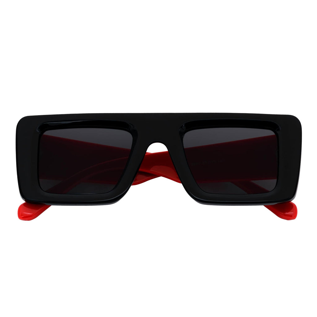 OFFSET - Two-Tone 90s Retro Mod Thick Rectangle Sunglasses Black-Red Smoke Tint