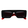 OFFSET - Two-Tone 90s Retro Mod Thick Rectangle Sunglasses Black-Red Smoke Tint
