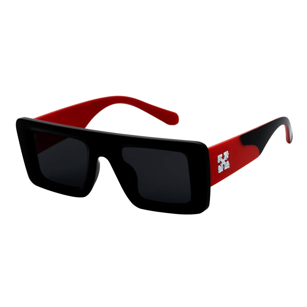 OFFSET - Two-Tone 90s Retro Mod Thick Rectangle Sunglasses Black-Red Smoke Tint